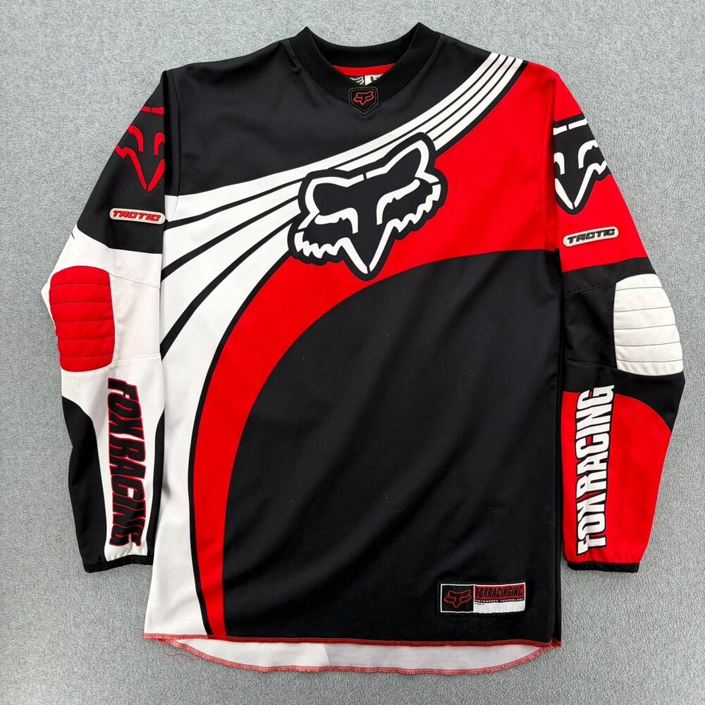 Vintage Y2K Fox Racing Tactic Motocross Jersey Red Black White Size S